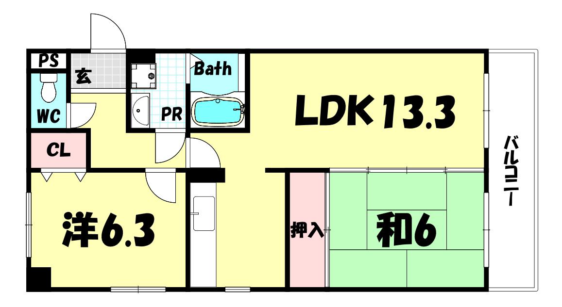 フレーブフレーフ(2LDK/4階)の間取り写真
