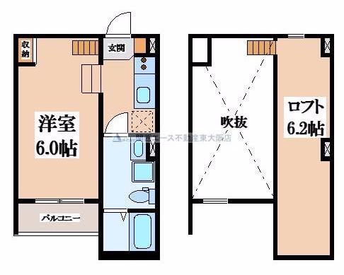 ラズワルド東大阪(1K/1階)の間取り写真