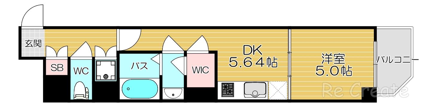アクアプレイス上本町(1DK/5階)の間取り写真