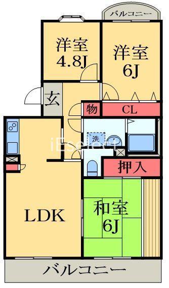 シャトレ千葉寺(3LDK/2階)の間取り写真
