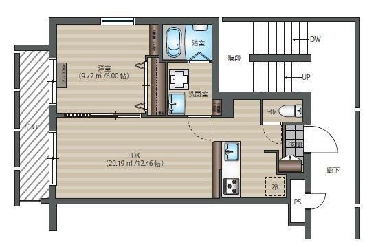 コンタシオンV(1LDK/1階)の間取り写真