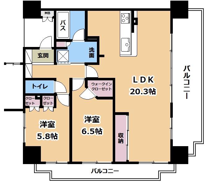ファインフラッツ草津ザ・フロント(2LDK/15階)の間取り写真