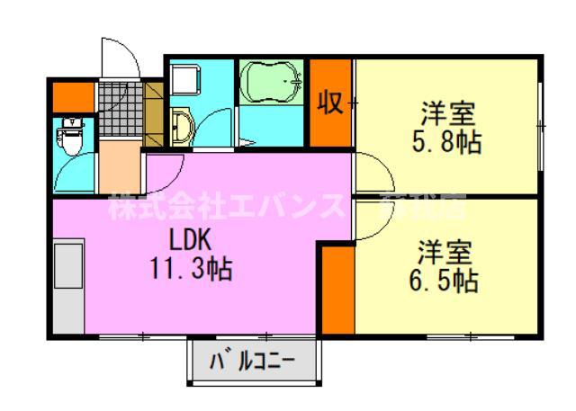 サンウイング稲荷町(2LDK/2階)の間取り写真