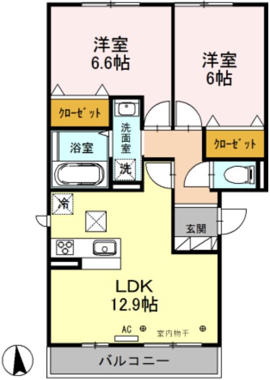 ティーフォート(2LDK/1階)の間取り写真