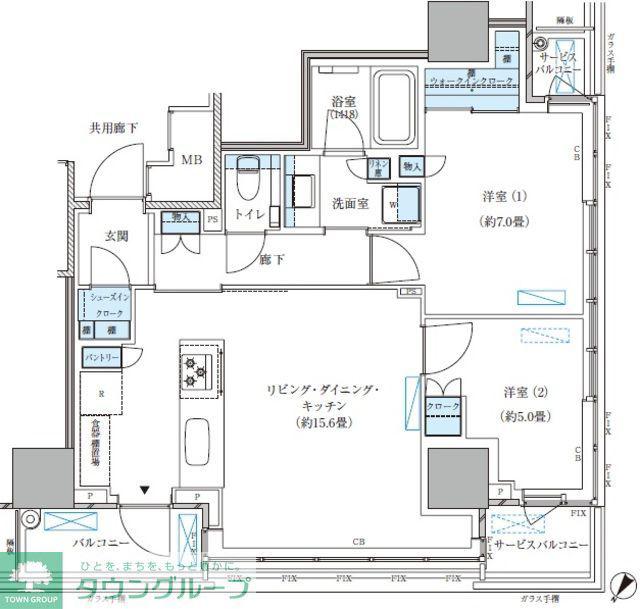 パークアクシス五反田スカイタワー(2LDK/15階)の間取り写真