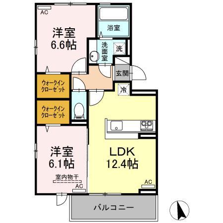 セレーノ南田宮(2LDK/2階)の間取り写真