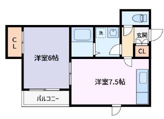 プライムK(1DK/2階)の間取り写真