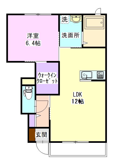 サニーウェル八坂A102(1LDK/1階)の間取り写真