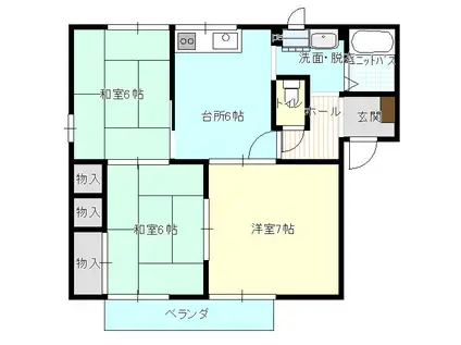 ＪＲ福塩線 横尾駅 徒歩14分 2階建 築31年(3DK/1階)の間取り写真
