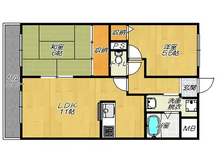 ベルヴェデール大東(2LDK/4階)の間取り写真