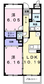 リリアンハイム(2LDK/1階)の間取り写真