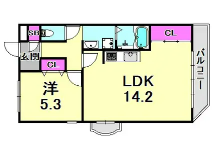 ラフォーレ・ハタII(1LDK/2階)の間取り写真