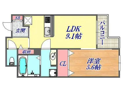 テラコート北野坂(1LDK/1階)の間取り写真
