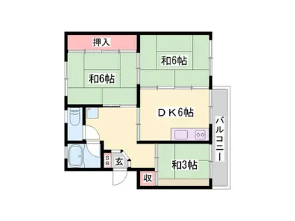 東加古川ファミリーマンション(3DK/1階)の間取り写真