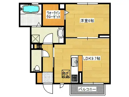 フォレストハイム矢賀(1LDK/1階)の間取り写真