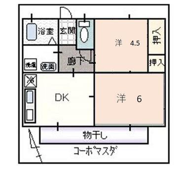 コーポマスダ(2DK/2階)の間取り写真