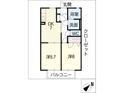 ディアスサファイア浅井(2DK/2階)の間取り写真