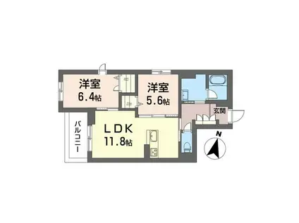 千葉市中央区長洲シャーメゾン(2LDK/4階)の間取り写真