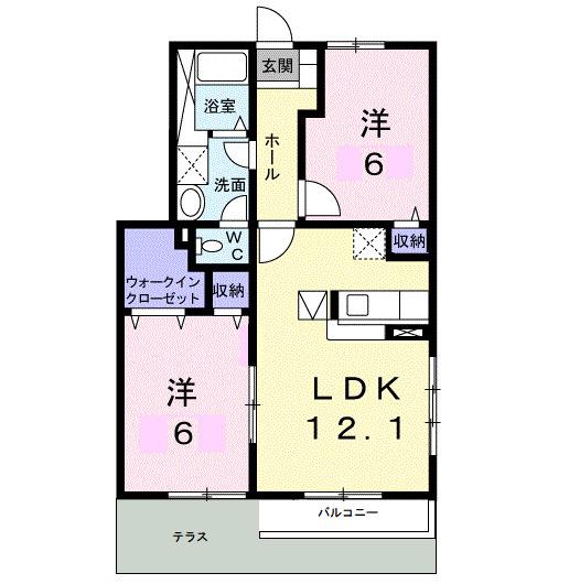 ヴィラージュI(2LDK/1階)の間取り写真