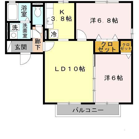 リビオン A棟(2LDK/2階)の間取り写真