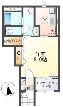 新生ソレイユ(1K/1階)の間取り写真