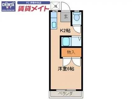 岩渕 松鶴(1K/3階)の間取り写真