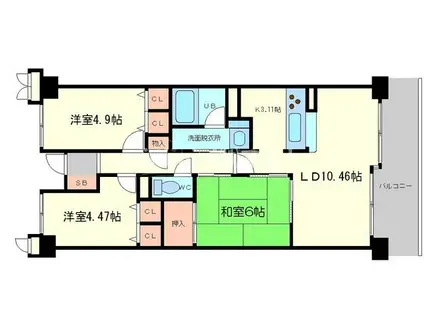 フロンティアタワー難波イースト(3LDK/2階)の間取り写真
