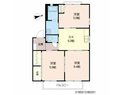 ソレイユドミール溝堀 B棟 (3DK/2階)の間取り写真