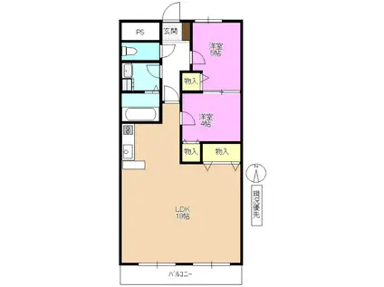 グランドリバティ篠ノ井(2LDK/2階)の間取り写真