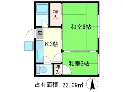 岡村マンション(2K/3階)の間取り写真