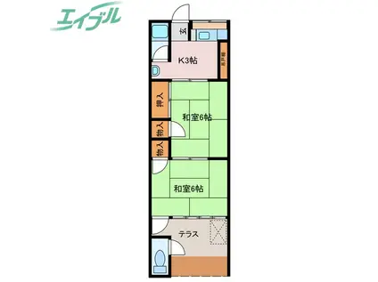 宮町マンション(2K/3階)の間取り写真