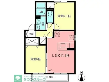 相原ヒルズ つつじ(2LDK/1階)の間取り写真