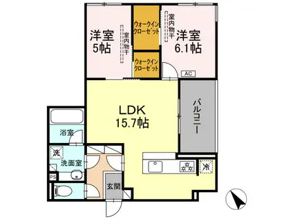 ディーシャンブル石塚町(2LDK/1階)の間取り写真