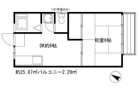 メゾン小谷(1DK/2階)の間取り写真
