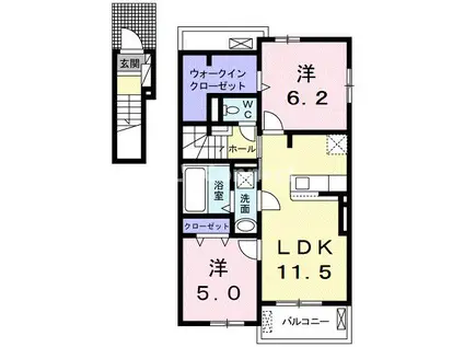 カーサ ステッラV(2LDK/2階)の間取り写真