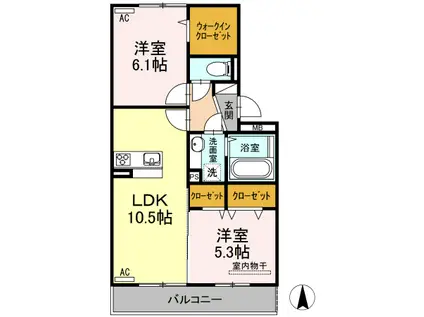 ラフィーネ益城 B棟(2LDK/2階)の間取り写真