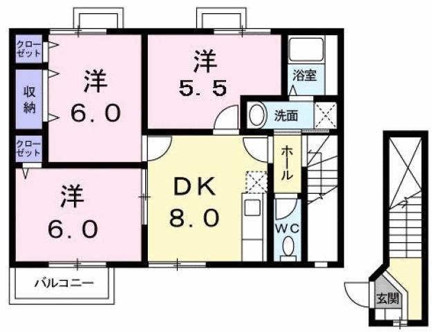 ホワイトリバー A(3DK/2階)の間取り写真