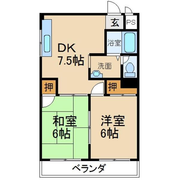 エストジャルダン西口(2DK/4階)の間取り写真
