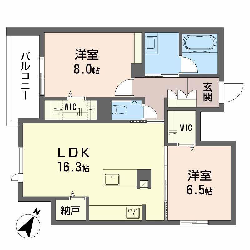 アンビエラ宝が丘(2LDK/1階)の間取り写真