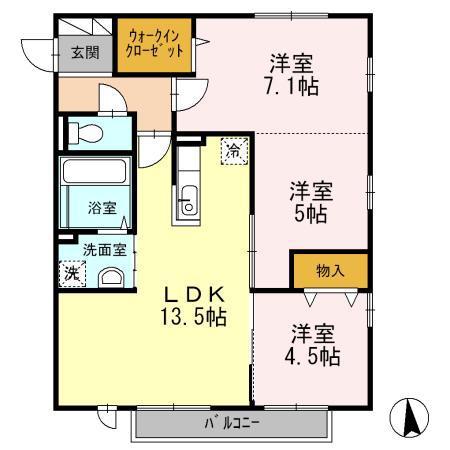 セジュールプルミエ A棟(3LDK/2階)の間取り写真