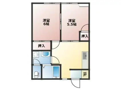 ファミール向日葵(2DK/1階)の間取り写真