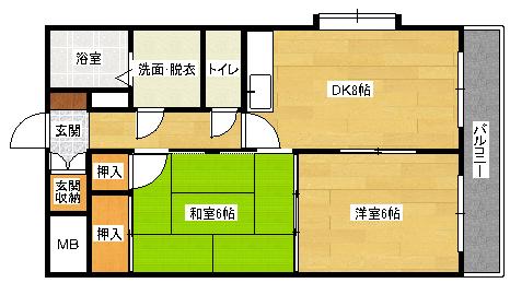 シャインハウスD棟(2DK/1階)の間取り写真