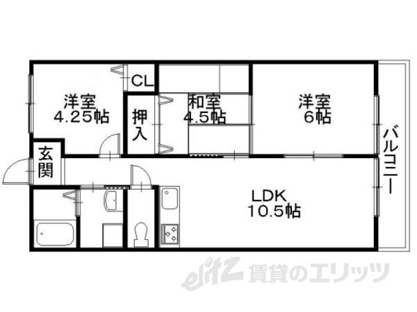 彦根ガーデンハイツ(3LDK/4階)の間取り写真