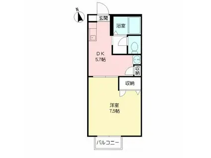 グリーンヒルハイツ(1DK/2階)の間取り写真