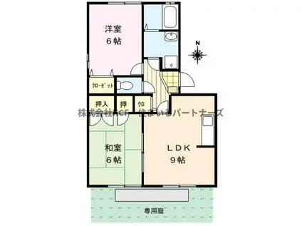 ハイカムール国分II(2LDK/1階)の間取り写真