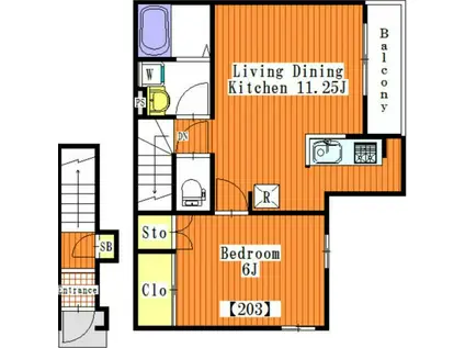 ボヌールプラン(1LDK/2階)の間取り写真