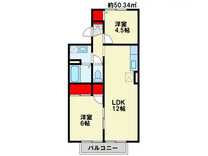 セジュール日吉台(2LDK/2階)の間取り写真