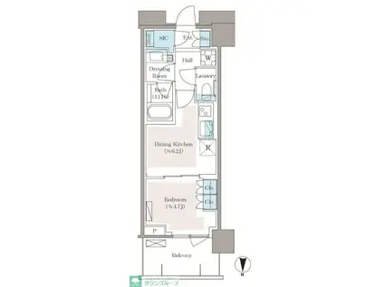 パークシティ中野ザタワー エアーズ(1DK/22階)の間取り写真