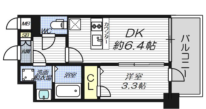 JMFレジデンス都島(1DK/9階)の間取り写真