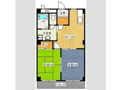 ロイヤルプレジオI(2DK/3階)の間取り写真